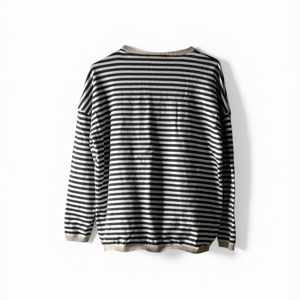 Striped Black & Cream Knit Sweater with Chest Pocket - Picture 2 of 10